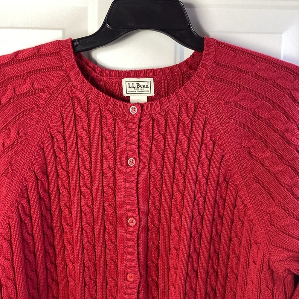 L.L. Bean Women's Vibrant Red Button-Up Cardigan - Picture 2 of 6